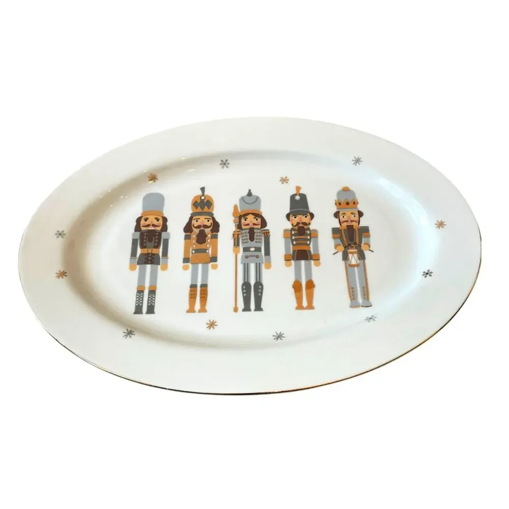 Christmas Nutcracker Soldier Serving Platter Tray 10x14 Oval Holiday New